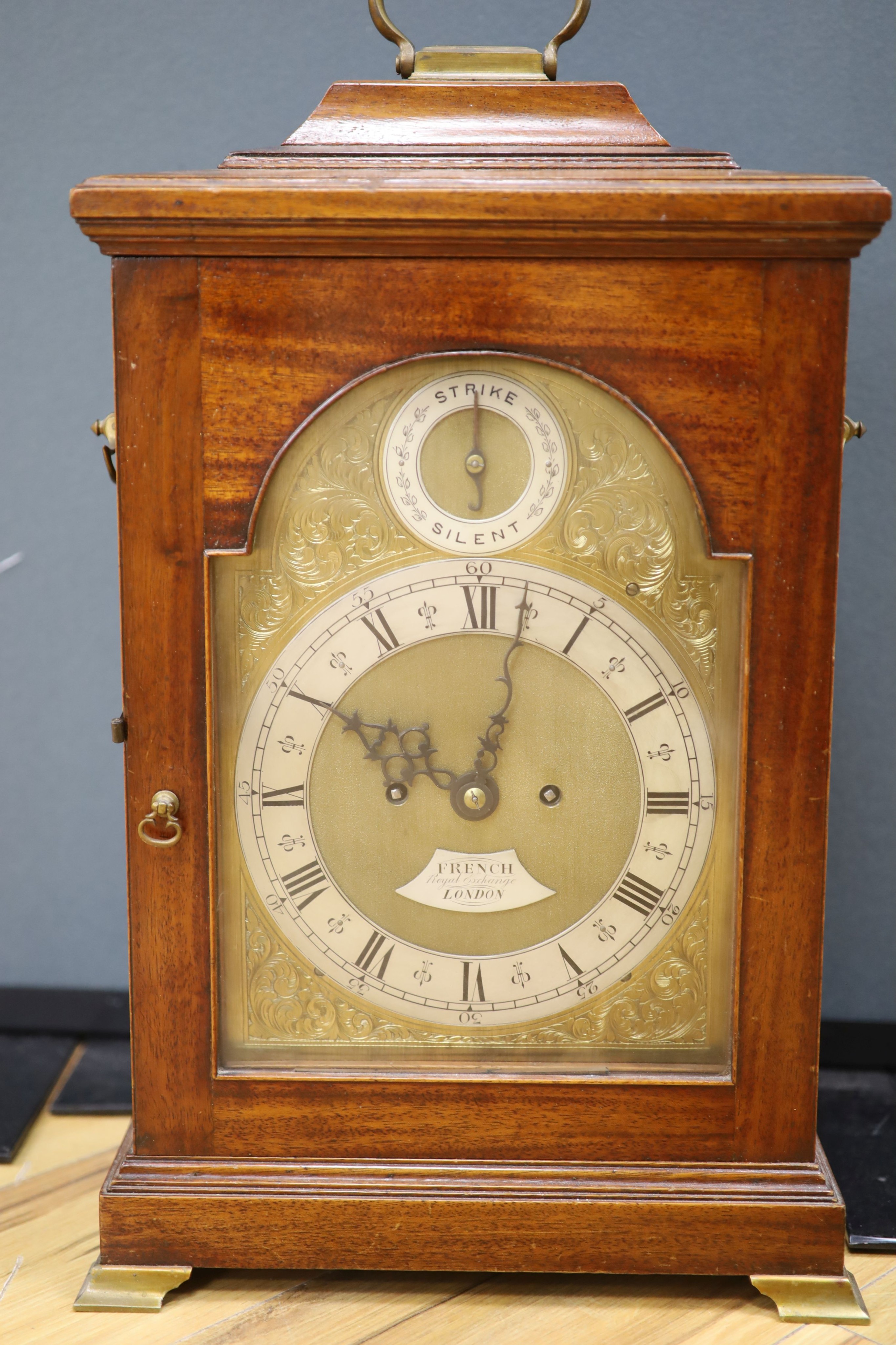A mahogany twin fusee bracket clock, signed French, Royal Exchange, London